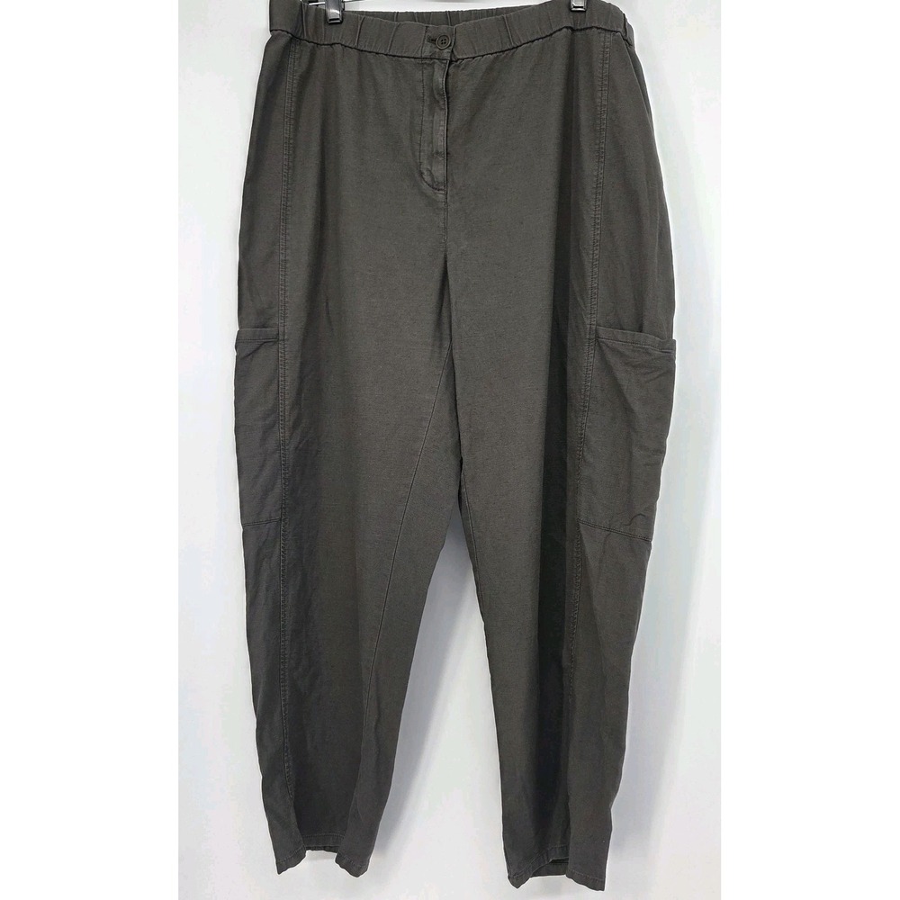 Eileen Fisher Organic Cotton Hemp Cargo Pants XL Green Lightweight